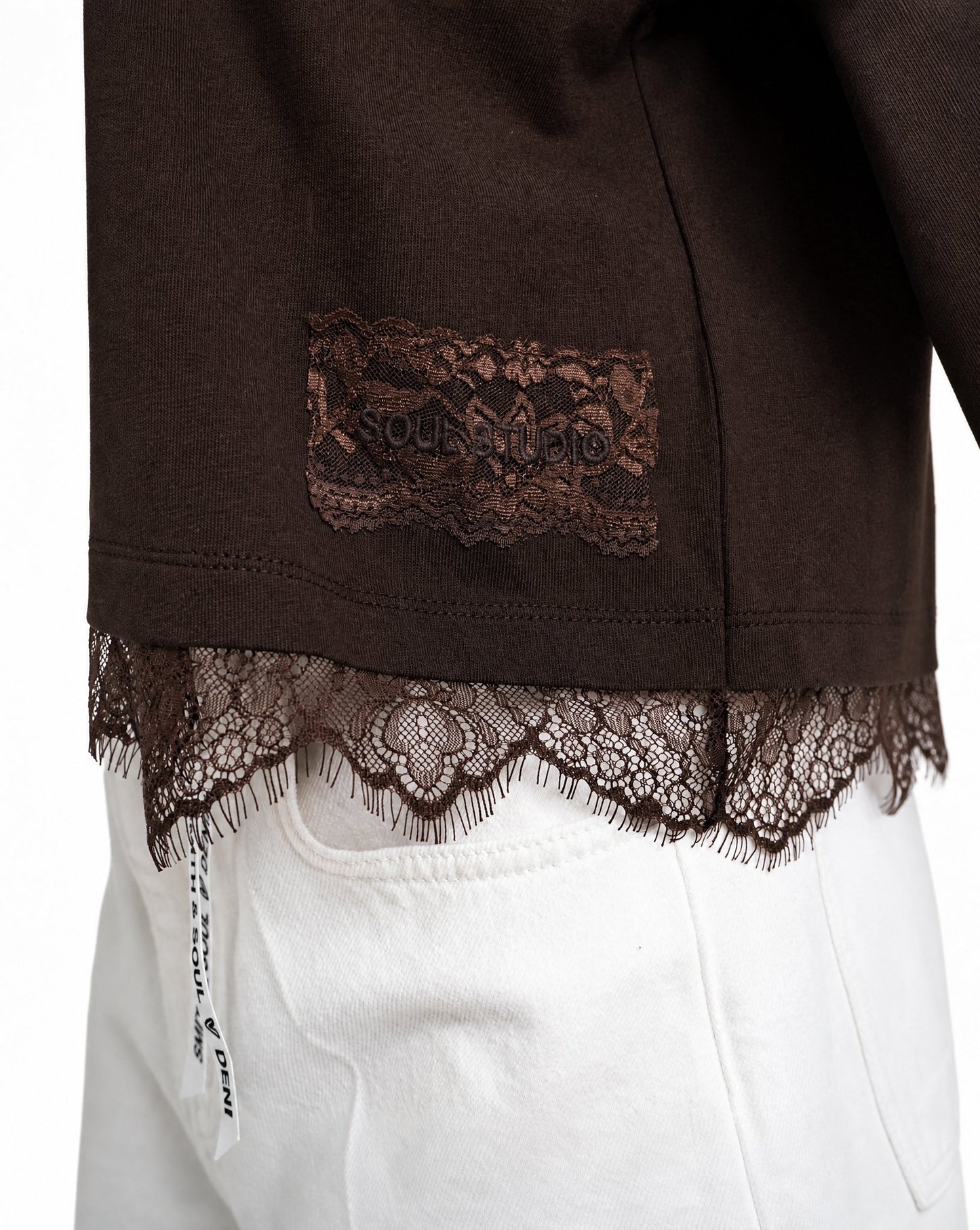 Boxy T-Shirt Lace Hem (Dark Choc)