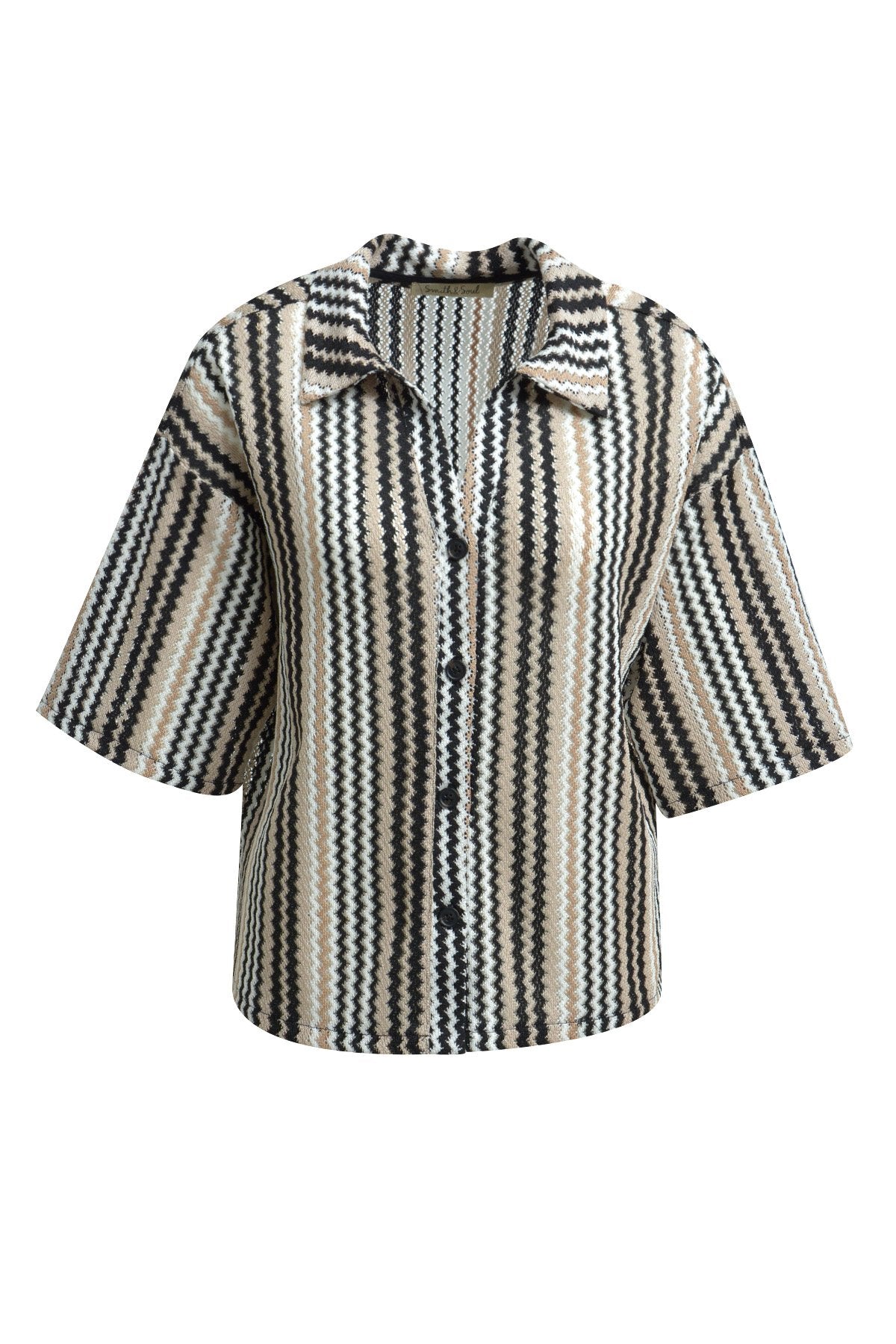 Crochet Jersey Shirt Striped (Camel Print)