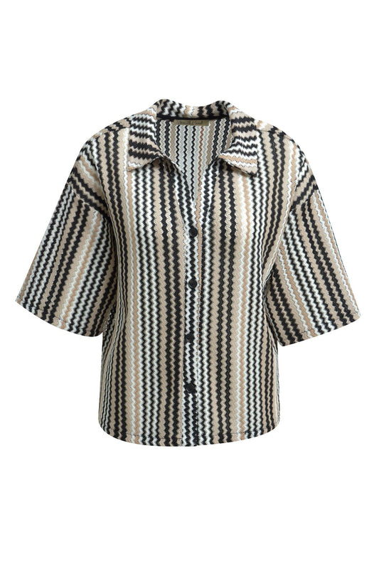 Crochet Jersey Shirt Striped (Camel Print)