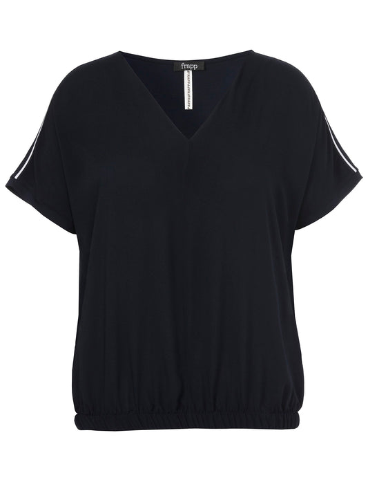 Bluse V-Ausschnitt ohne Arm Materialmix (Navy / White)