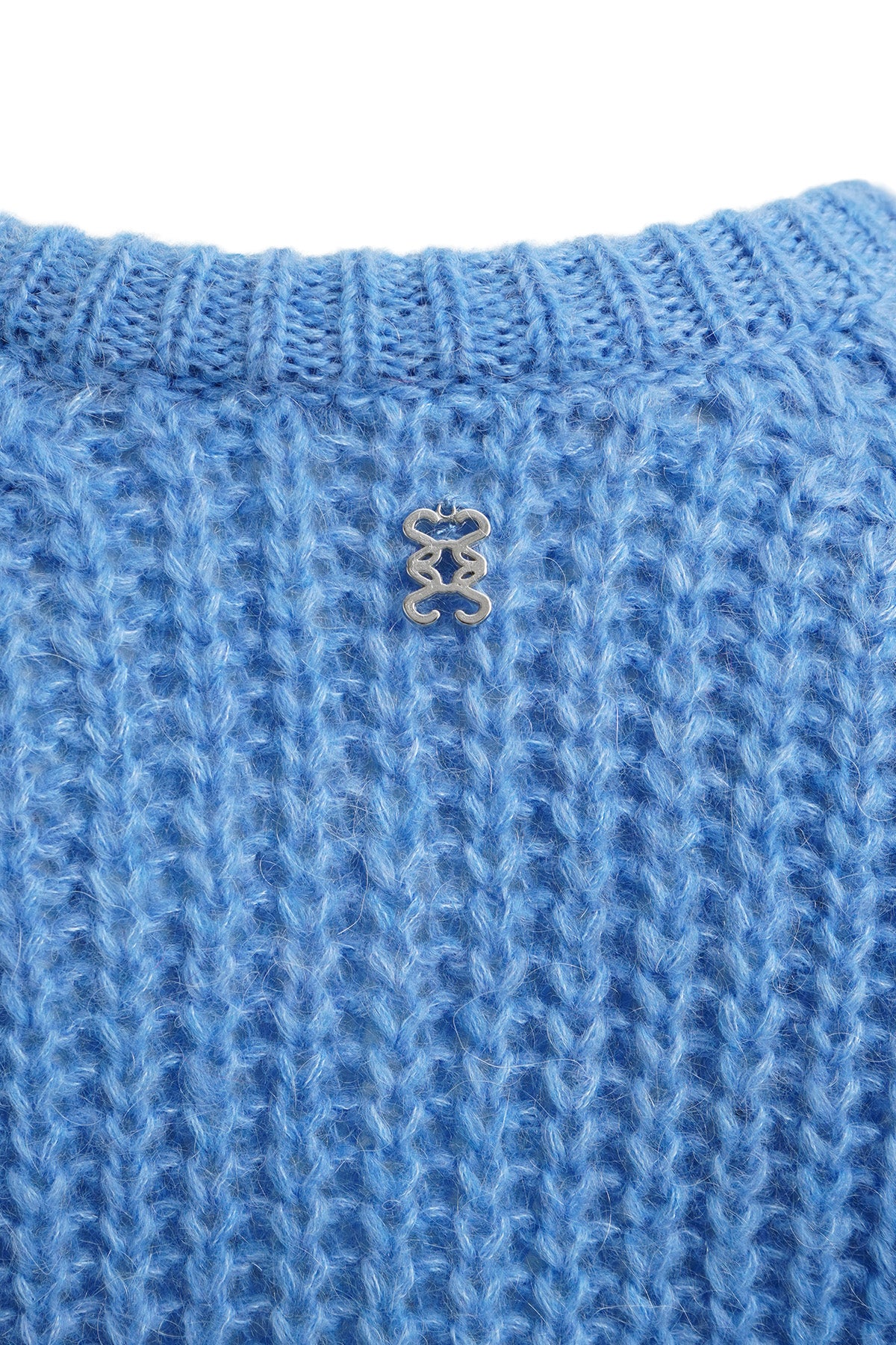 Hairy Round Neck Cardigan (Saphire)
