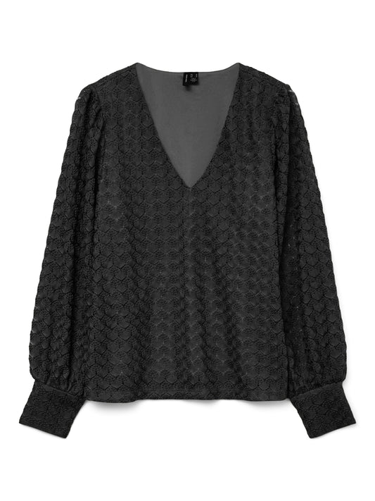 Vmbecca Ls V-neck Lace Top Jrs Noos (Black)