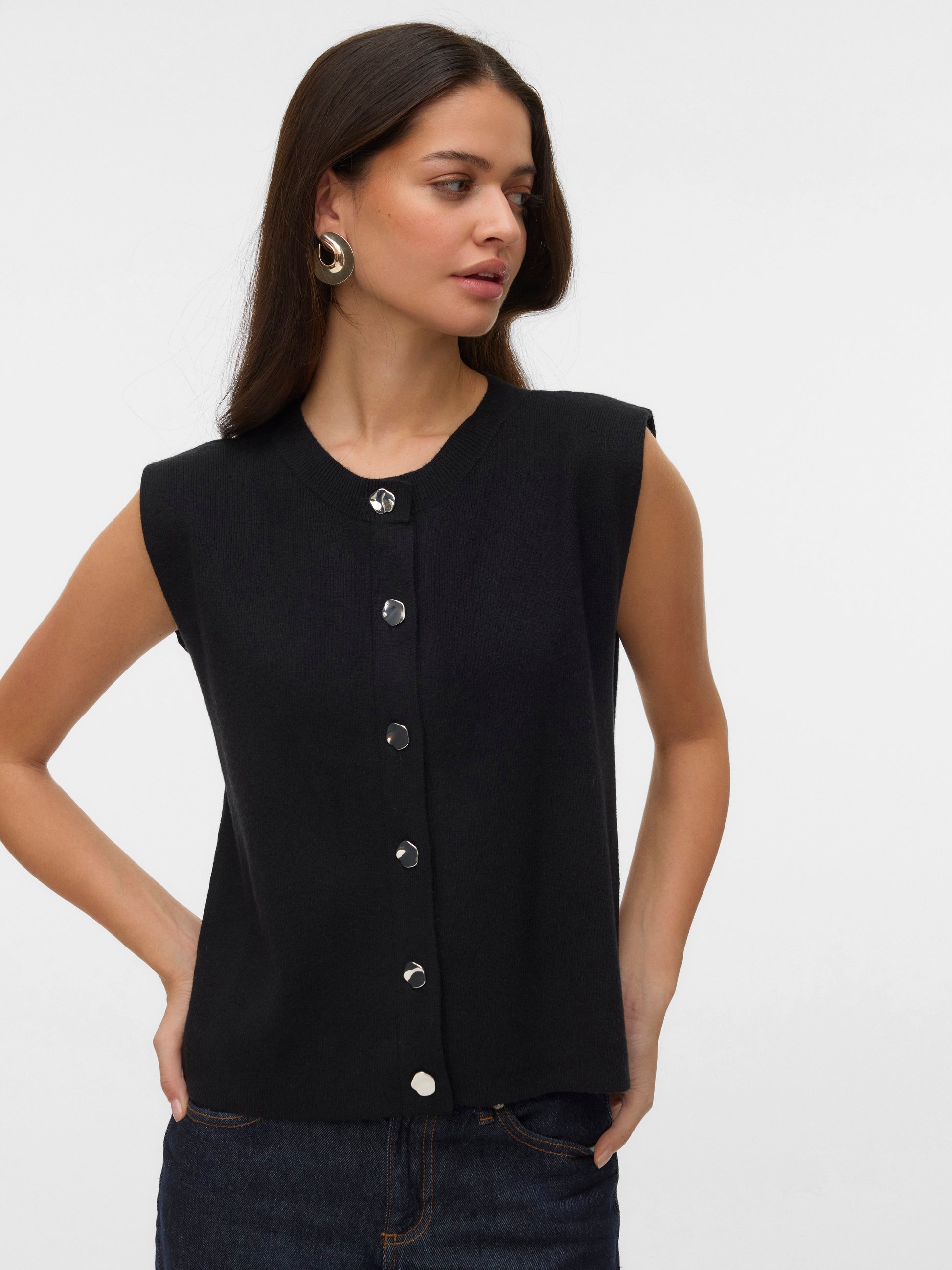 Vmgold Sl O-neck Button Vest Boo (Black)