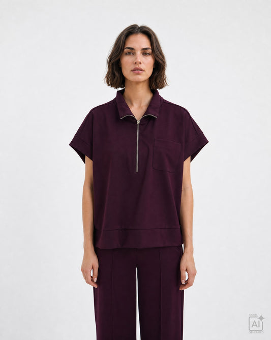 Fabric Mix Jacket (Plum)