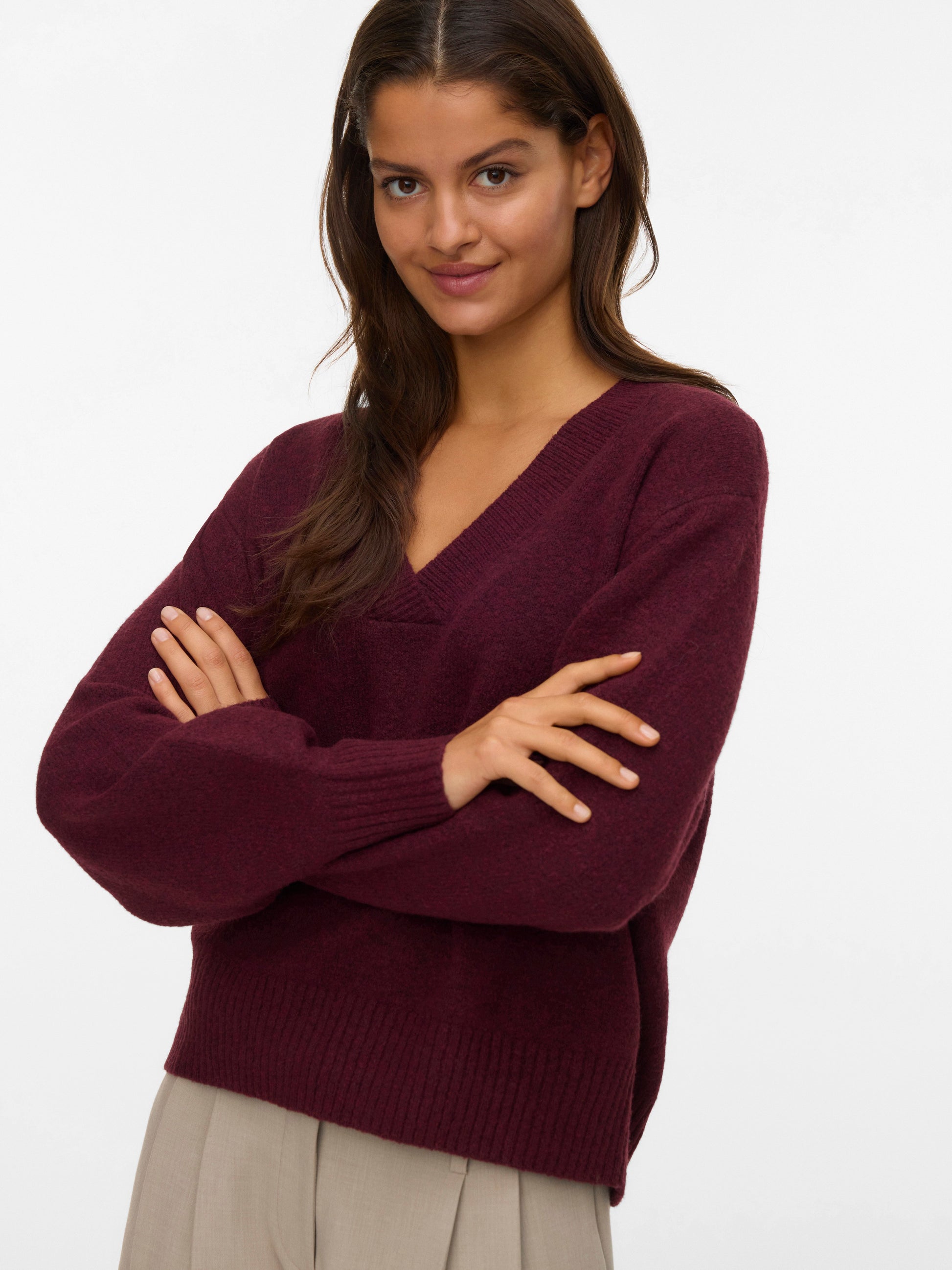 Vmboom Ls V-neck Pullover Noos (Winetastin)
