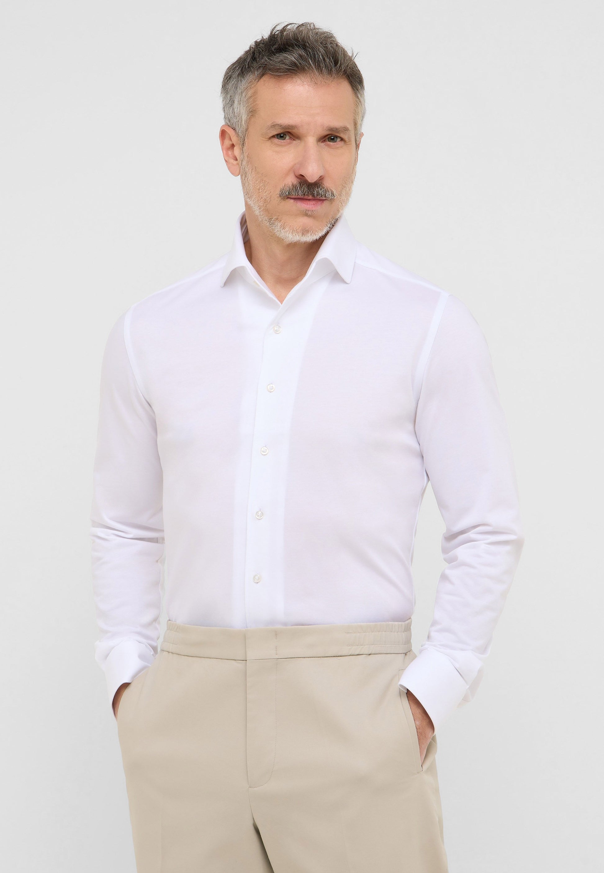 Hemd Jersey Langarm (Weiss)