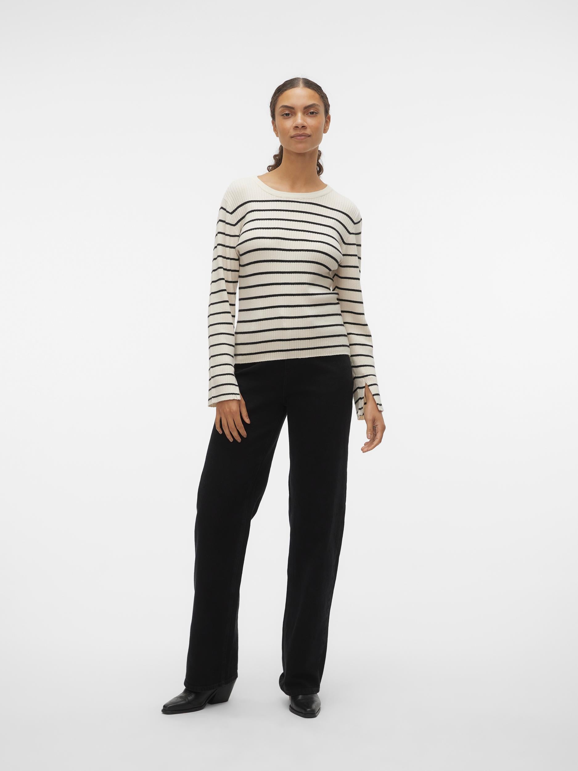 Vmgold Rib Ls O-neck Pullover (Birch/w. B)