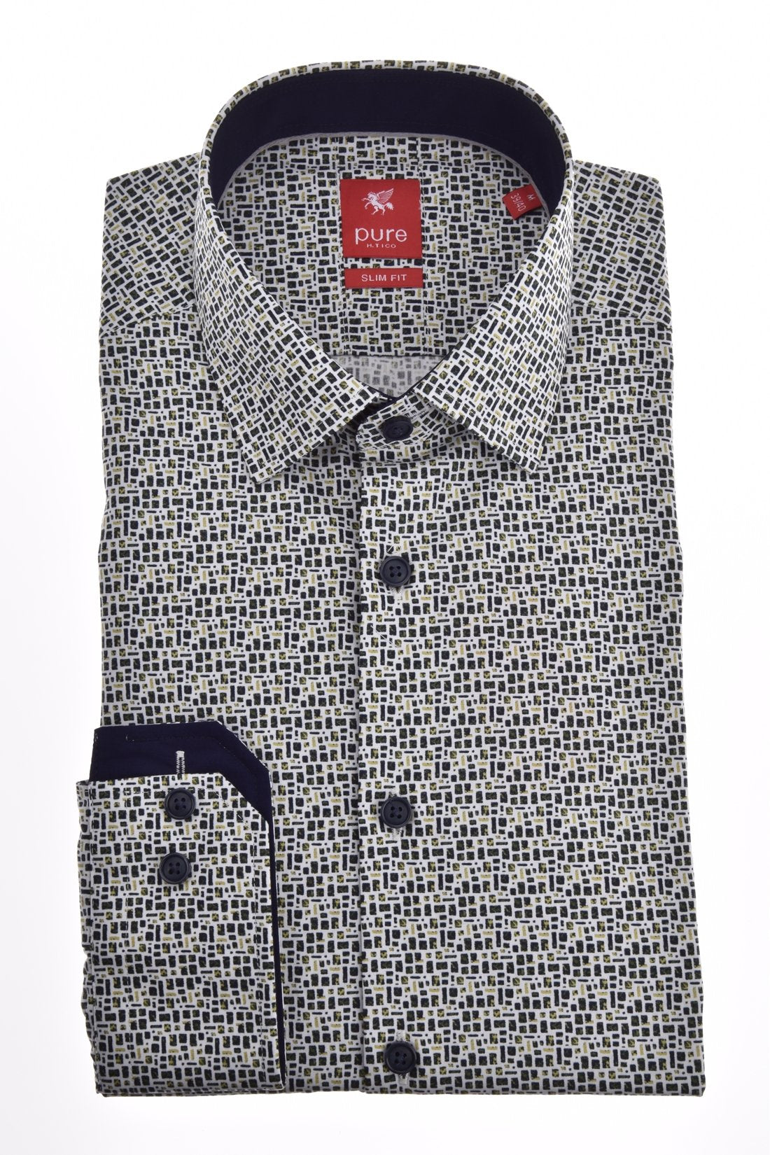 PURE- City Hemd slim fit Langarm (Druck Grün)