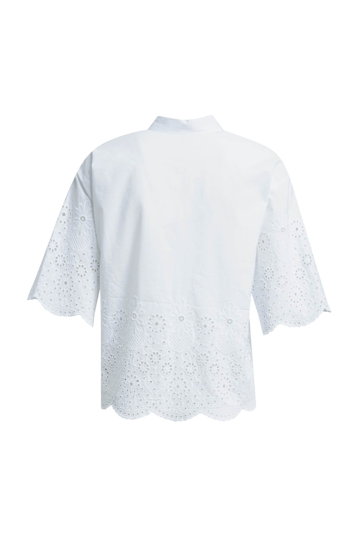 Cropped Blouse Broderie Hemline (White)