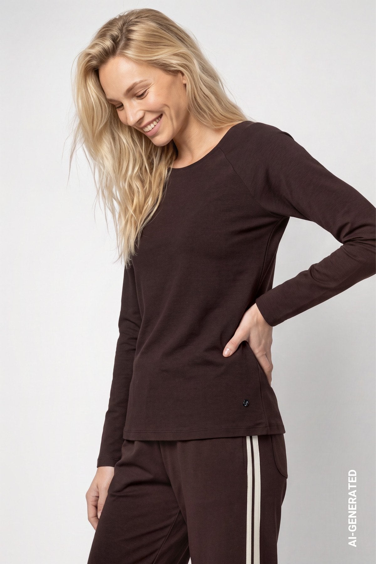 Basic-Langarmshirt (Black Coffee)