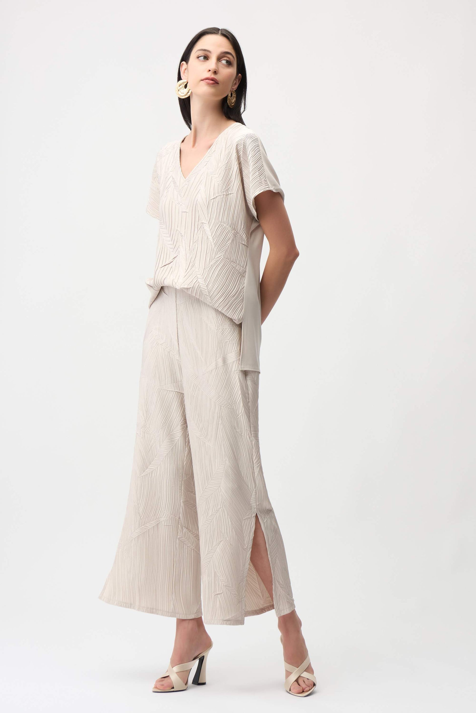 Plissierte Culotte-Hose aus Satin zum Hineinschlüpfen (Perlmutt)