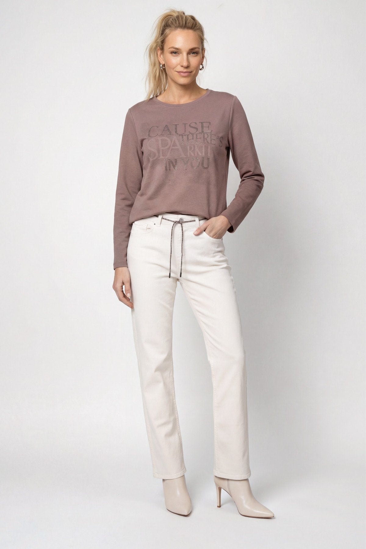 Sweatshirt mit Schmuckdetails (Taupe)