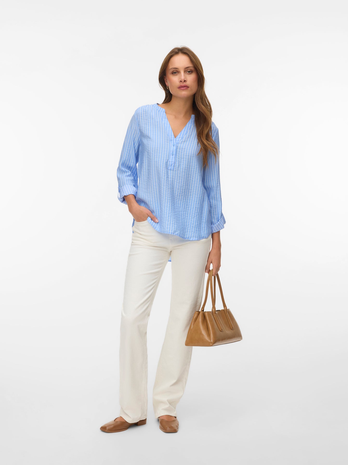 Vmkaja Ls V-neck Fold-up Top Wvn (Vista Blue)