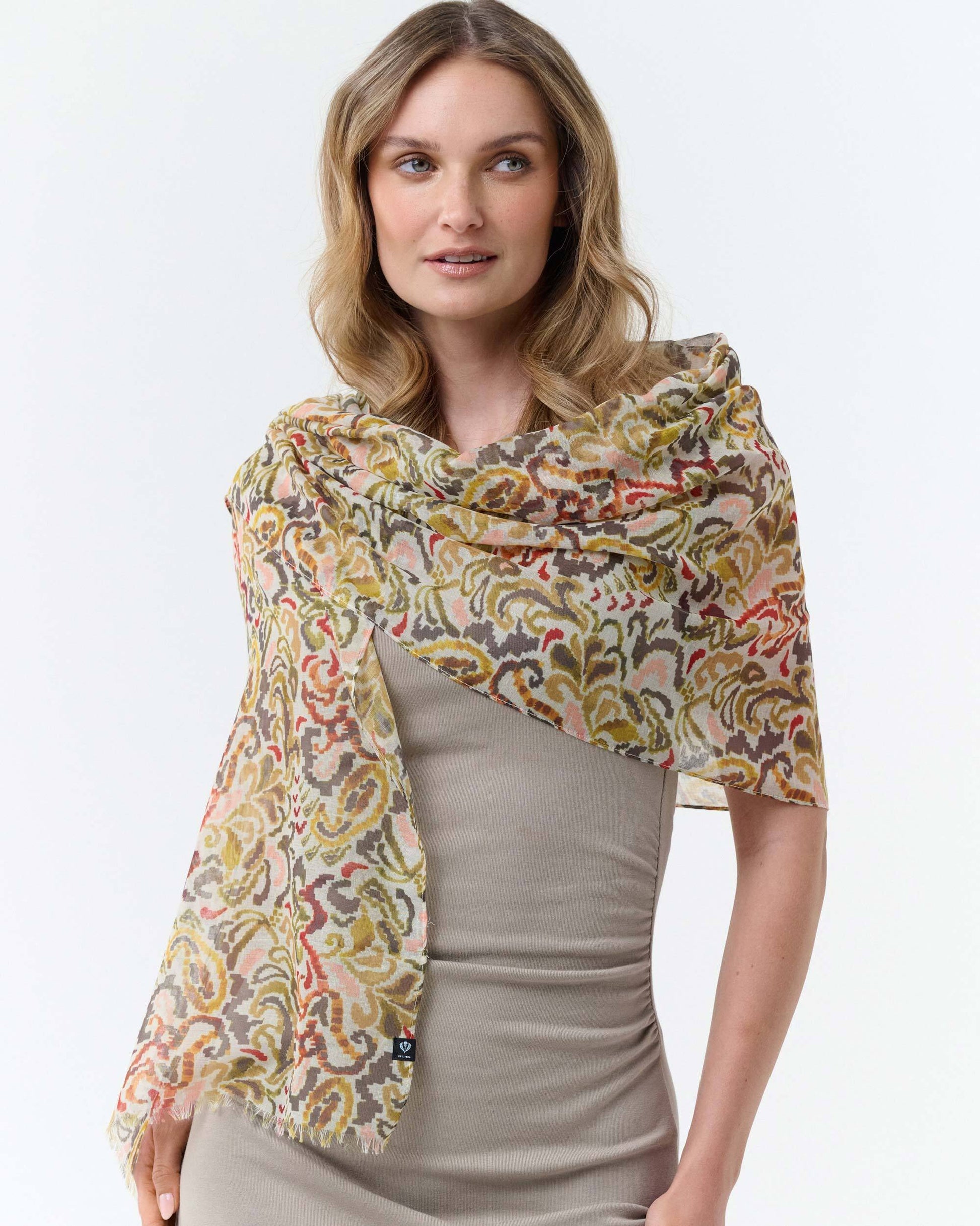 Schal Sustainability Edition - Schal mit abstrahiertem Paisley-Muster (Khaki)