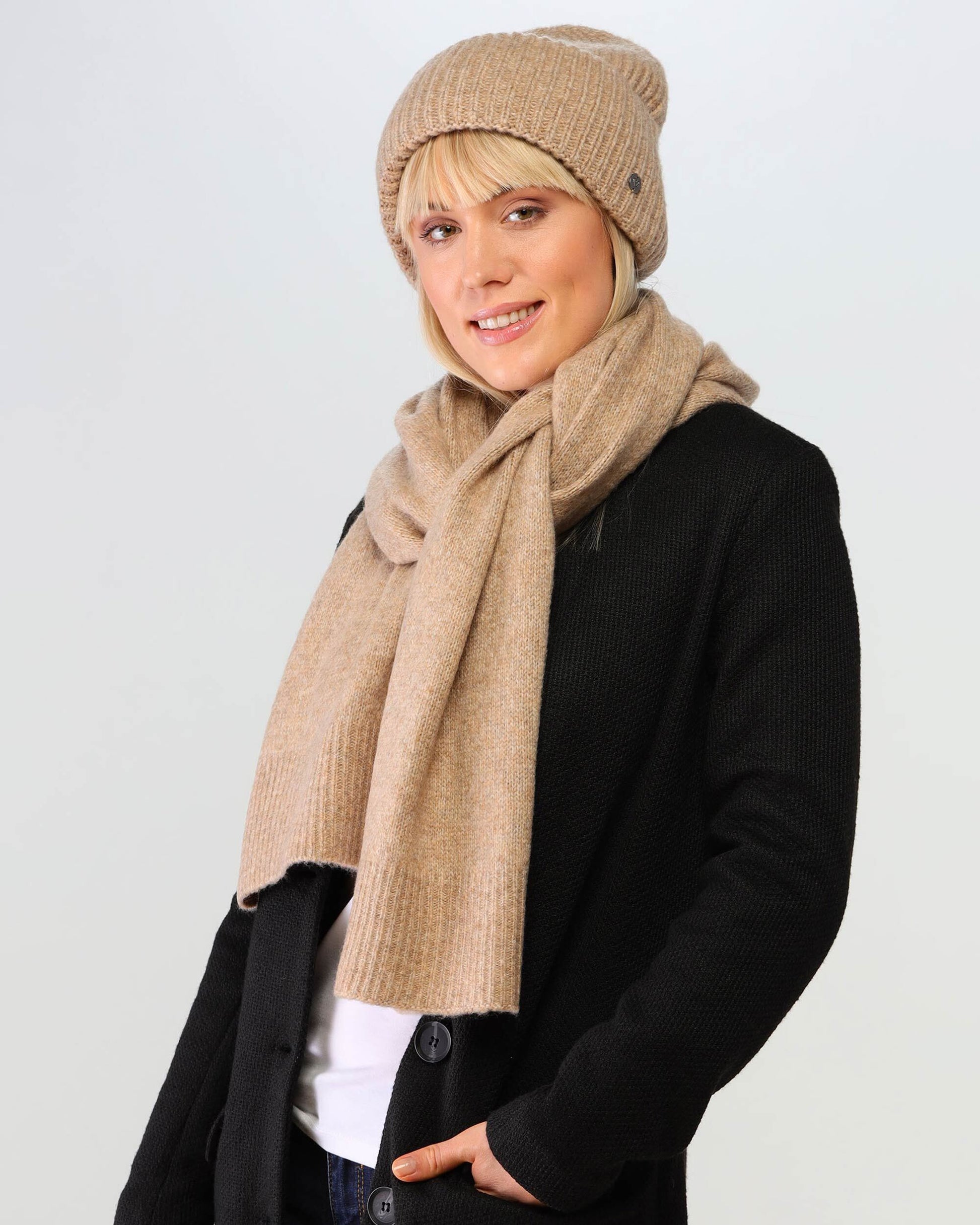 Mütze Strickmütze in Wollmischung (Camel)