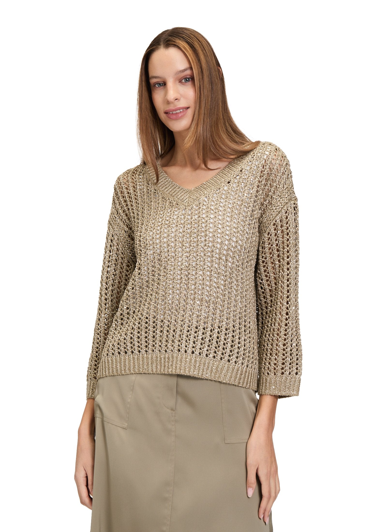 Lochstrick-Pullover (Soft Olive)