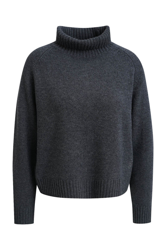 Cropped High Collar Raglan Pullover (Anthracite Melan)