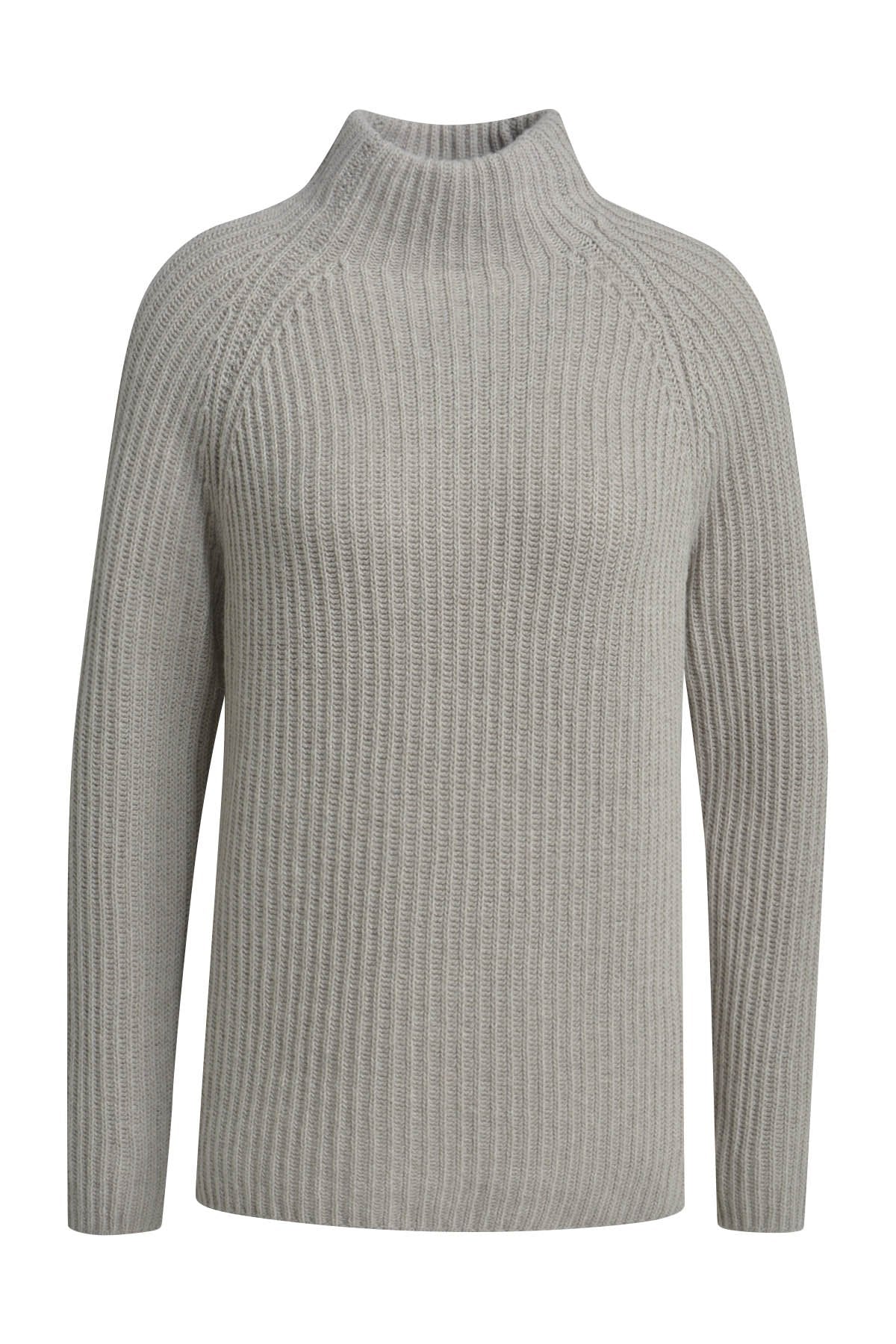 High Collar Raglan Rib Pullover (Beige Melange)