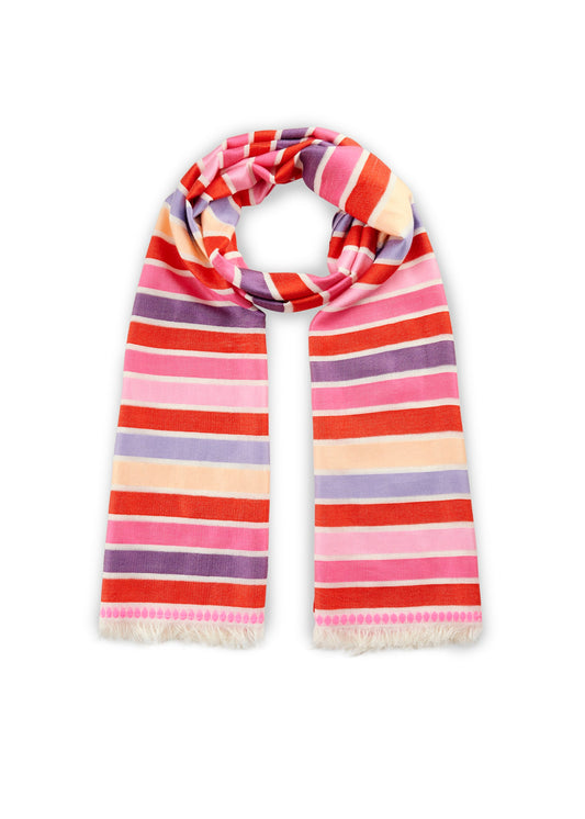 Leichter Schal aus Baumwollmischung mit bunten Streifen (Pin2 Pink)