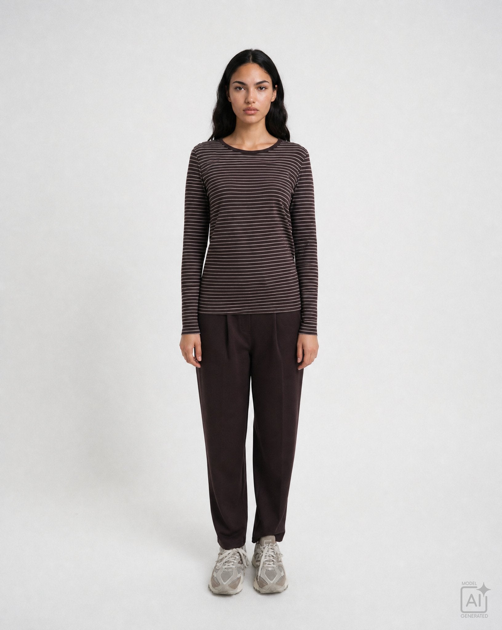 Fitted Lonsleeve Striped (Dark Choc)