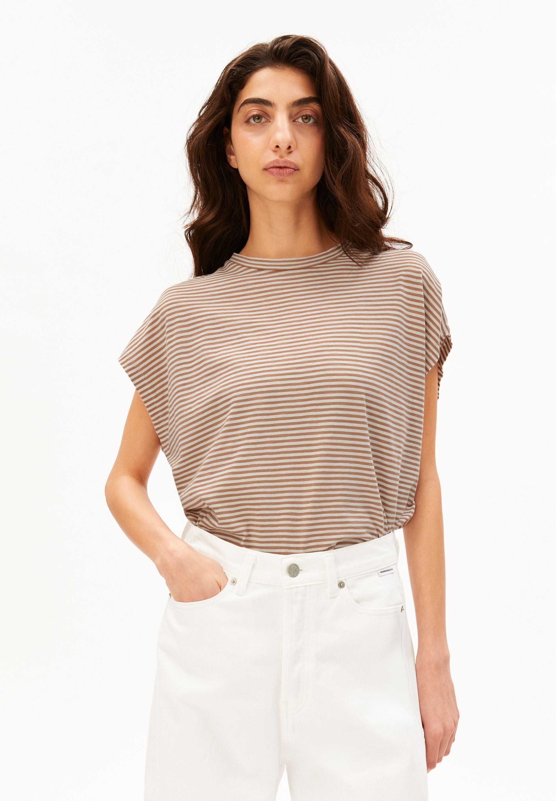 Slub Jersey Stripe T-shirt (Oatmilk-cinnamo)