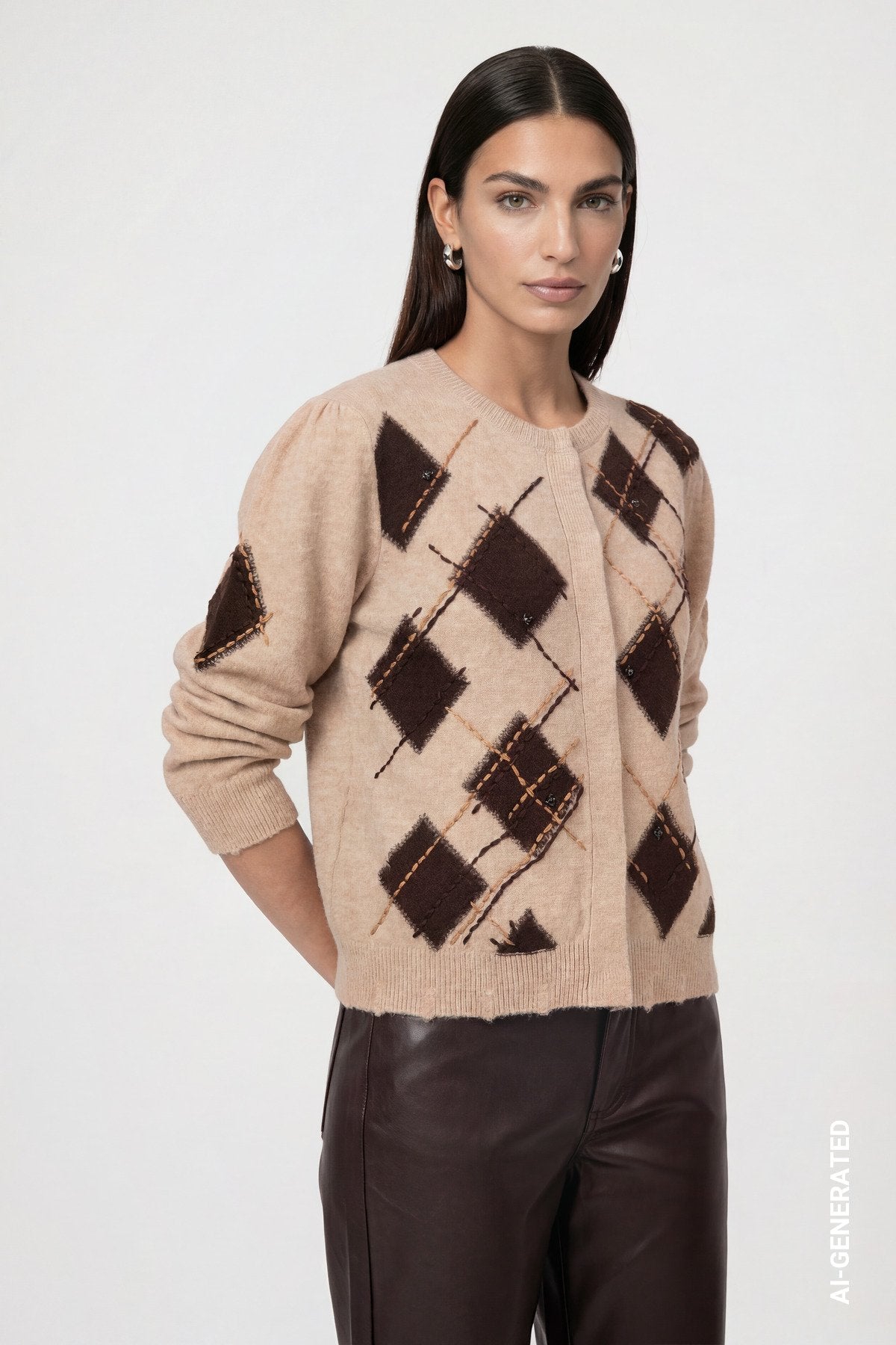 Strickjacke mit Rautenmuster (Cappuccino Melan)