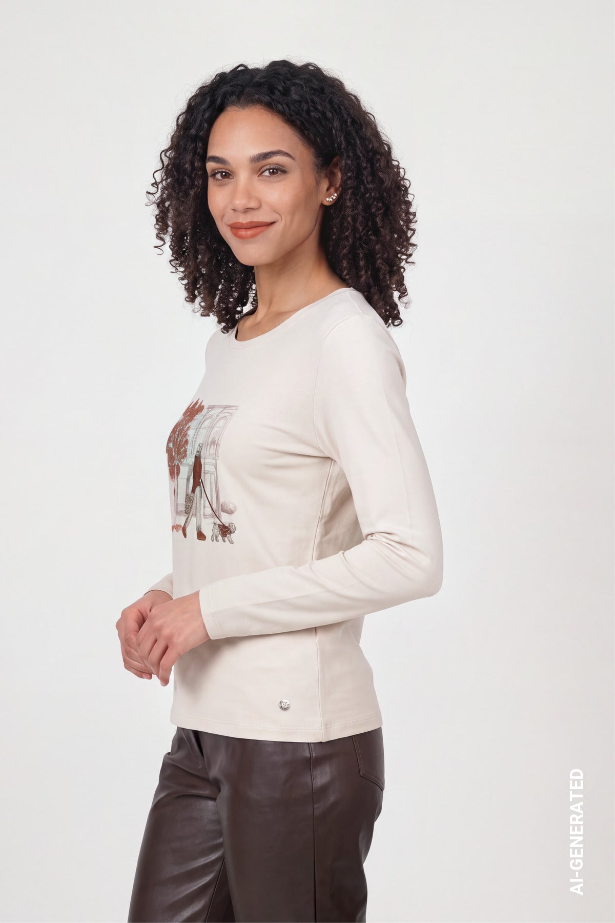 Langarmshirt mit Print (Warm Beige)