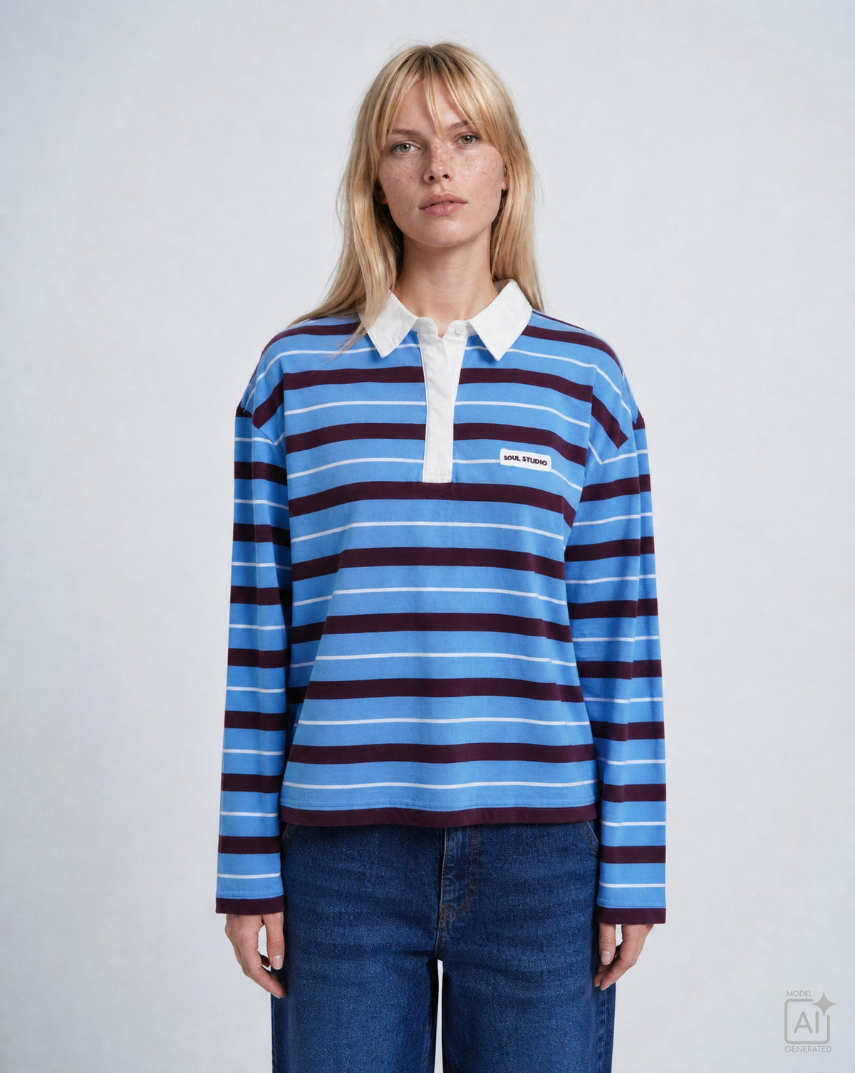 Boxy Rugby Longsleeve Multistriped (Saphire)