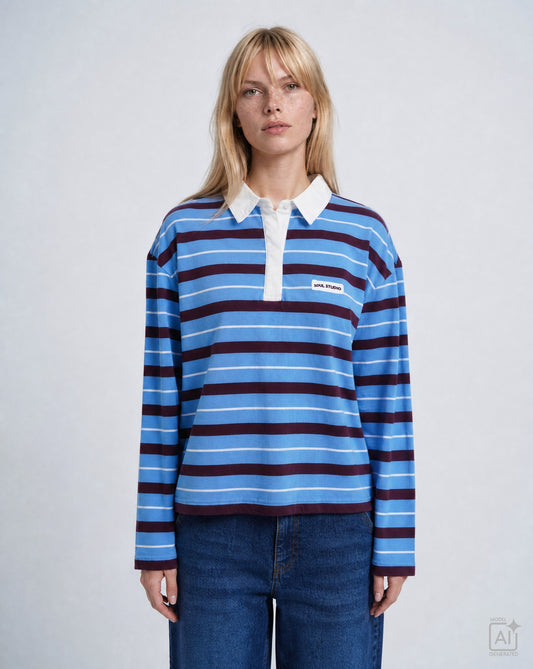 Boxy Rugby Longsleeve Multistriped (Saphire)