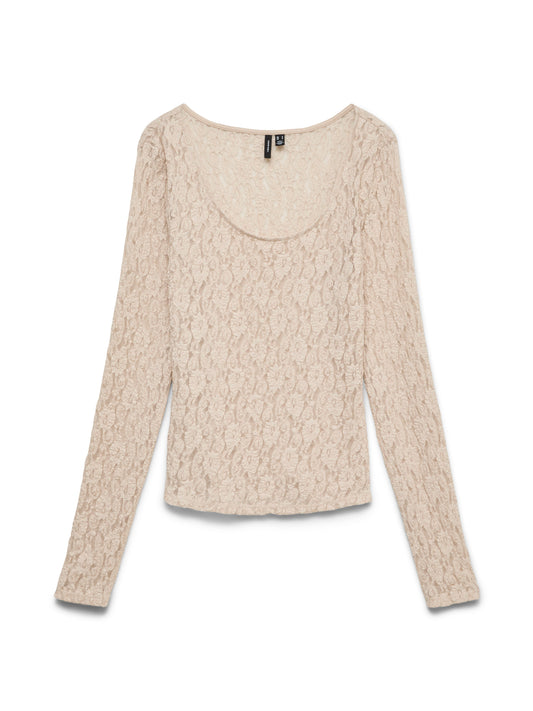 Vmflora Ls 2-way Lace Top Jrs Noos (Pumice Stone)