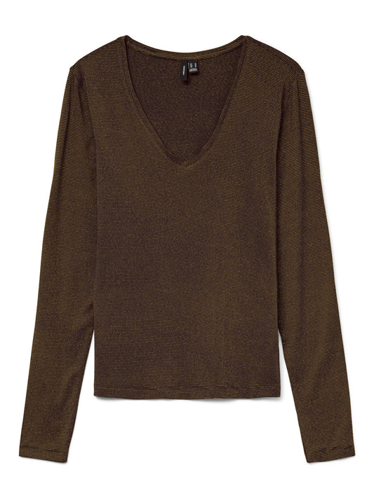 Vmlava Glitter Ls V-neck Top Stripe Noos (Chocolate)