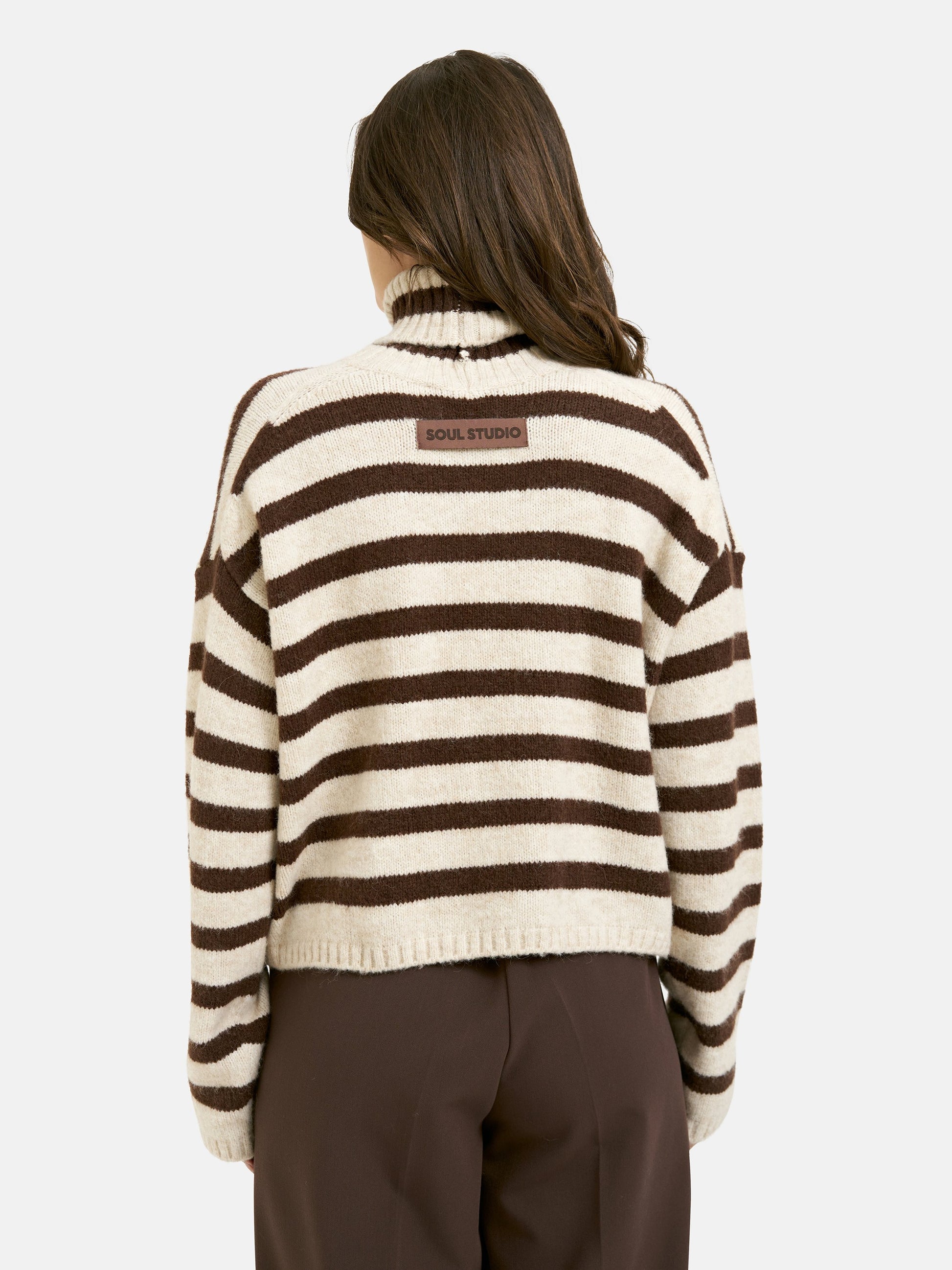 Striped Boxy Turtle Neck Pullover (Choco Print)