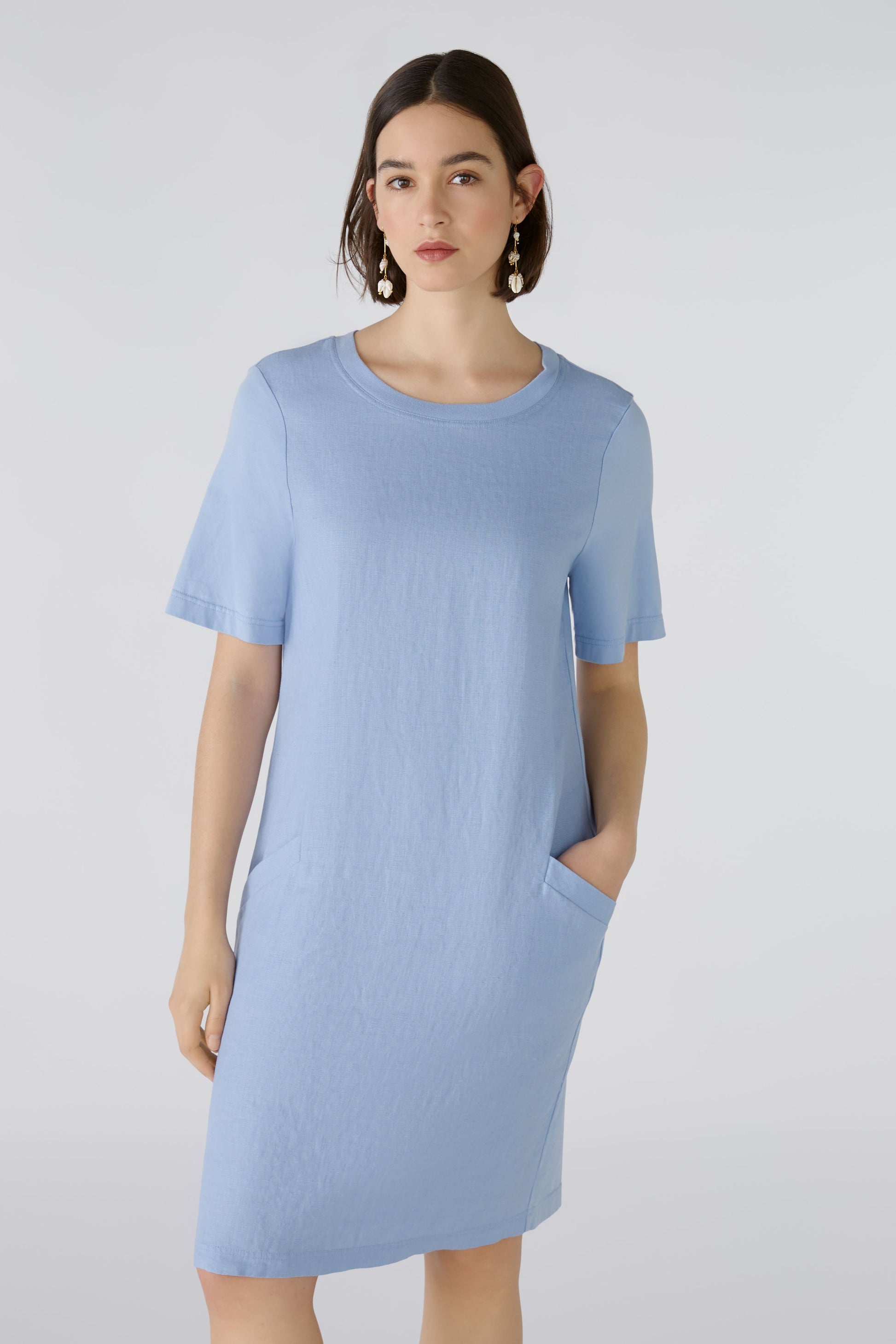 Kleid Leinen-Baumwollpatch (Light Blue)
