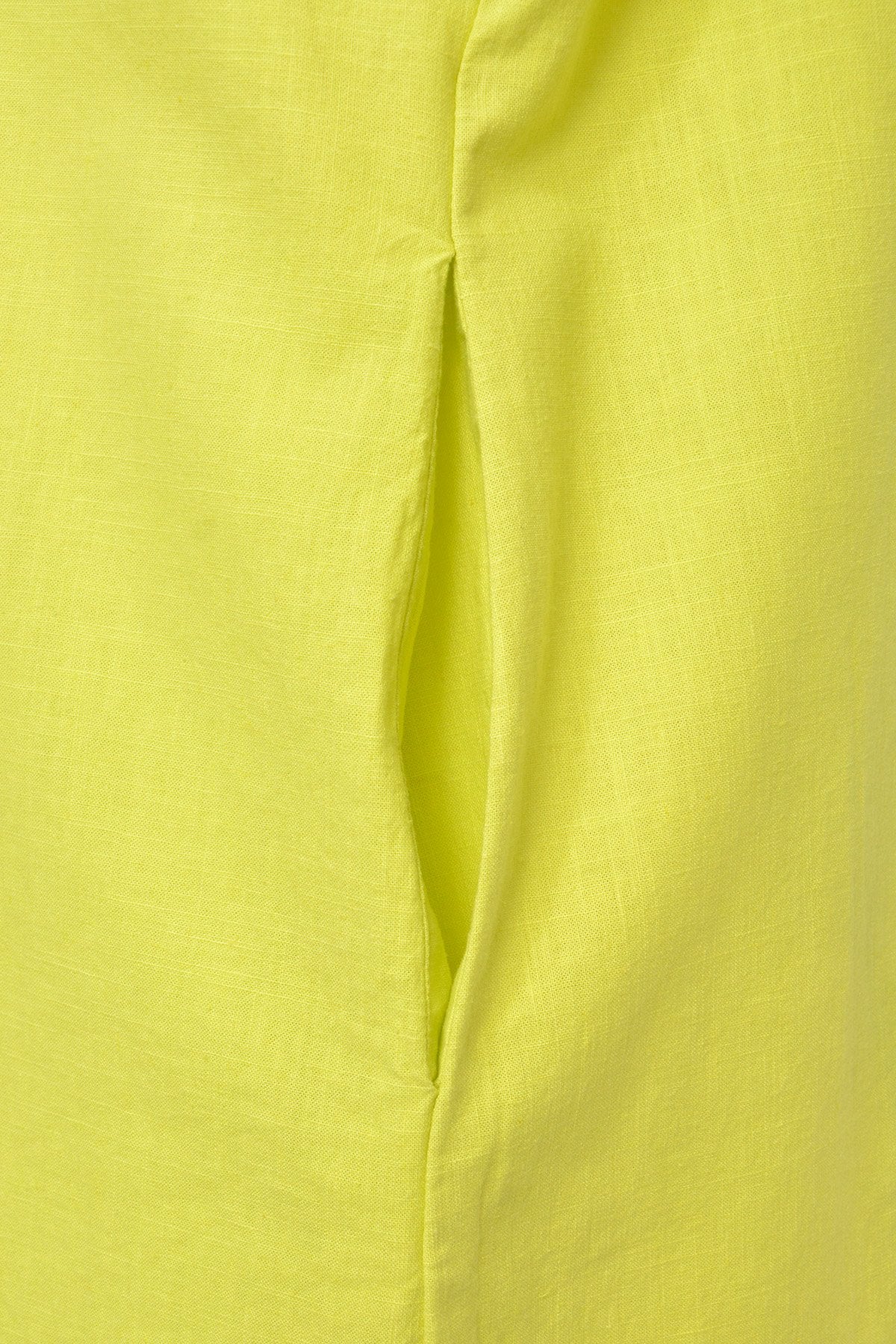 Cotton Linen Shirt Collar Dress (Lime)