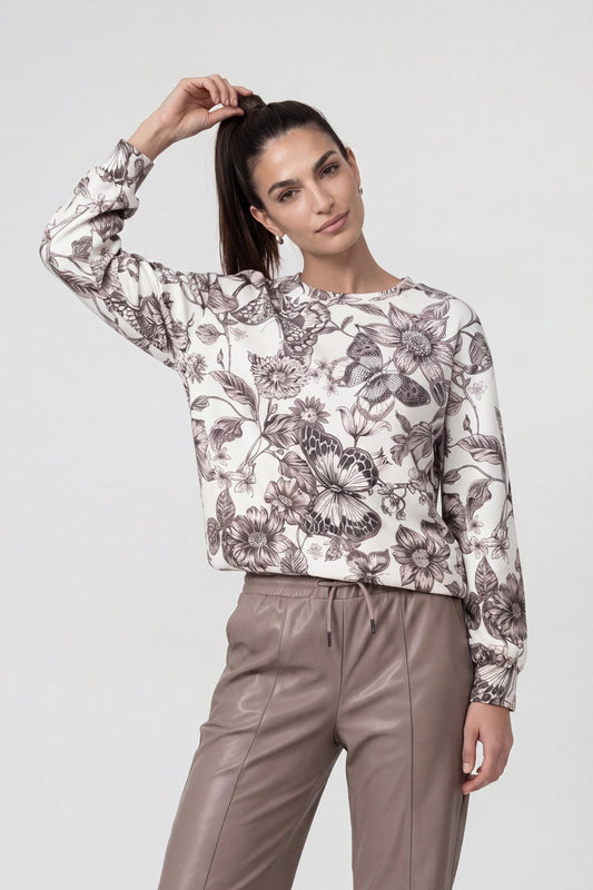 Sweatshirt mit Blumenmuster (Taupe Gemustert)