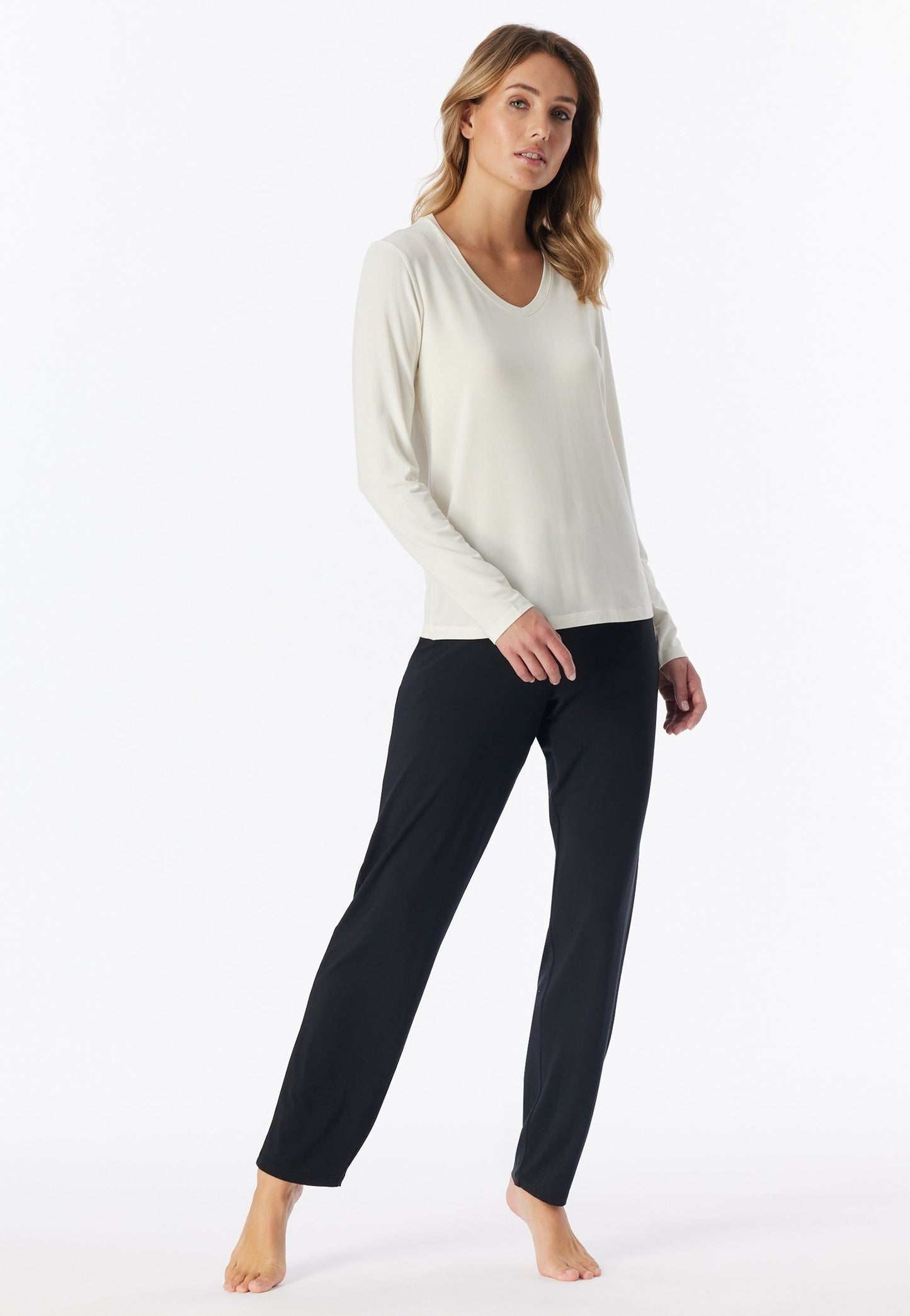 Shirt langarm V-Ausschnitt (Naturweiss)
