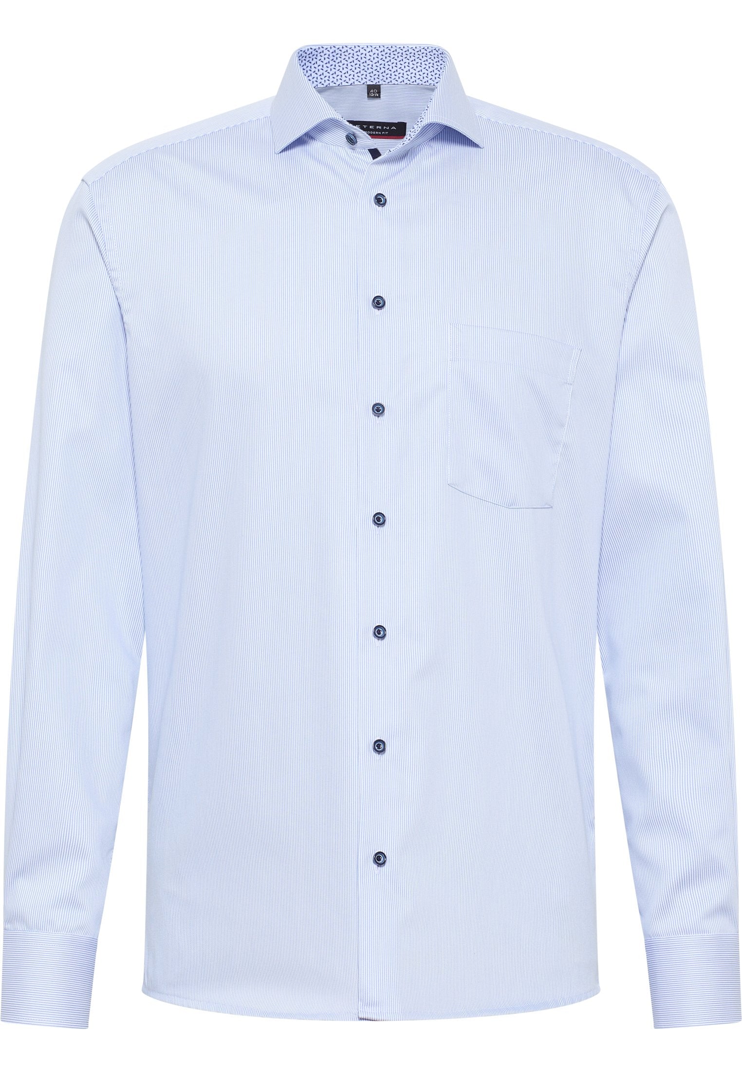 Hemd Satingewebe Langarm (Mittelblau)