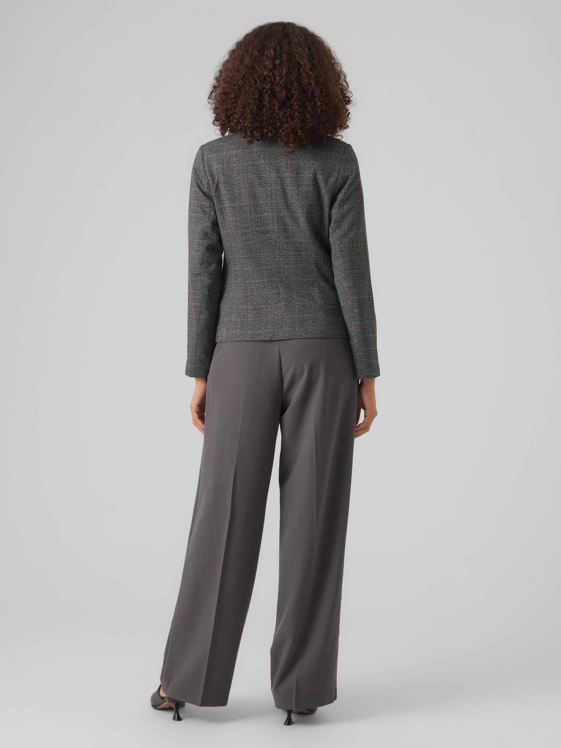 Vmmila Ls Fitted Check Blazer (Dark Grey/)