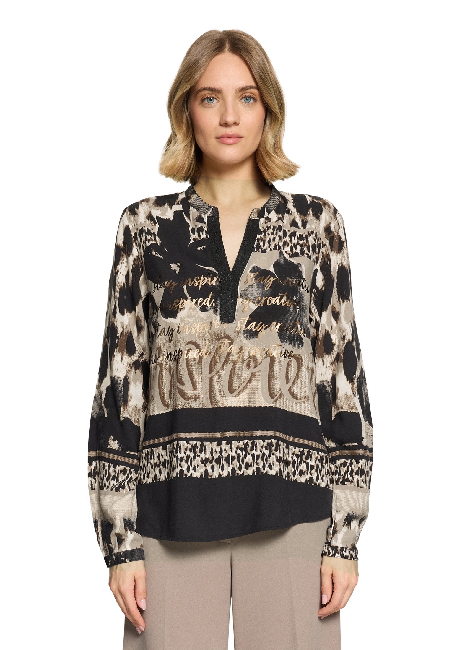 Longbluse (Beige/black)