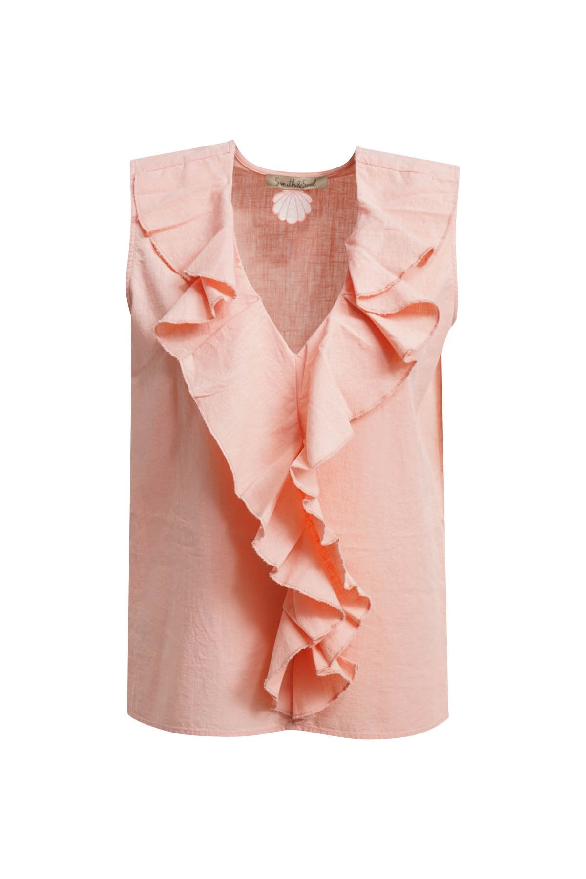 Volant Neck Blouse Top (Peach)