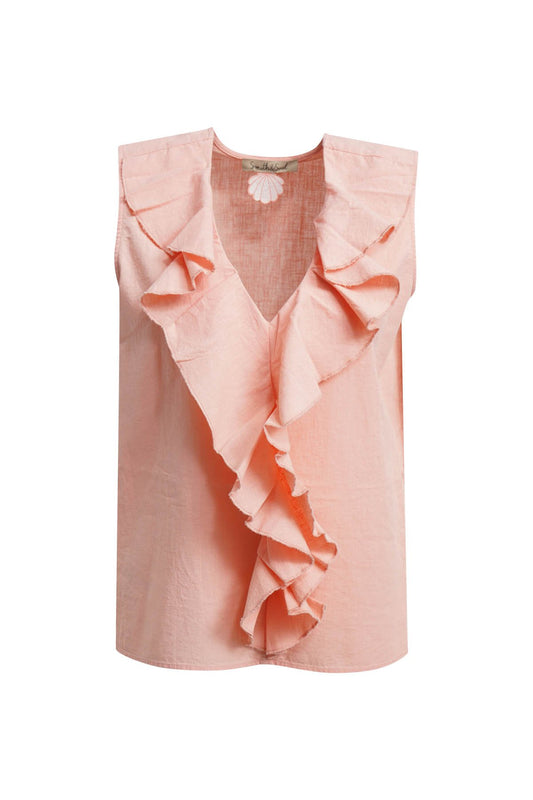 Volant Neck Blouse Top (Peach)