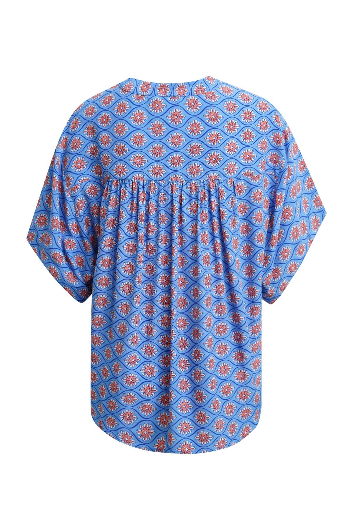 Half Slv Batwing Blouse with Placket (Indigo Print)