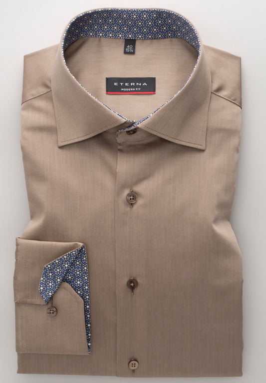 Hemd Twill Langarm (Beige-braun)