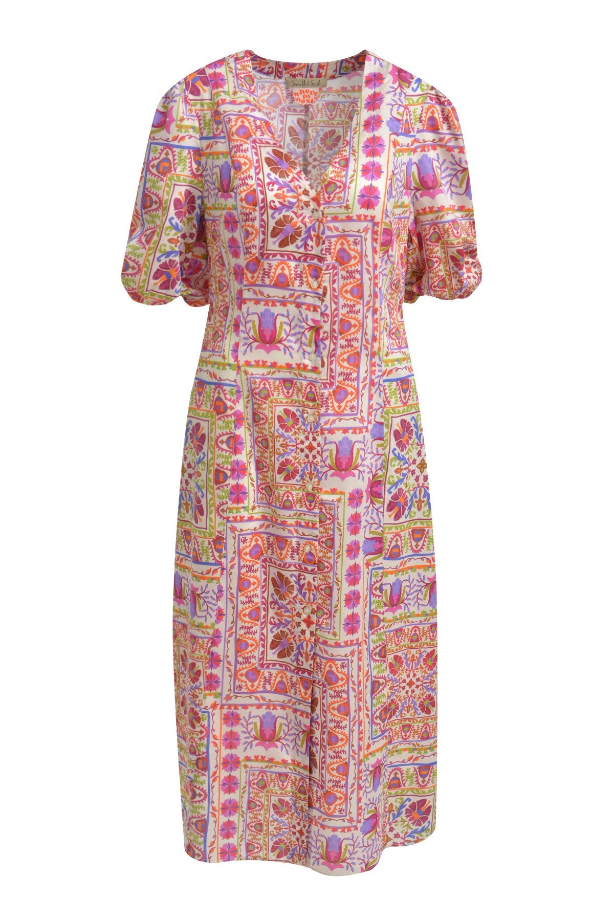 Fitted V-neck Placket Dress (Lilac Print)