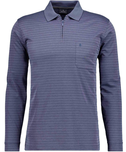 Fineliner-Poloshirt mit Reissverschluss, Langarm (Jeans)
