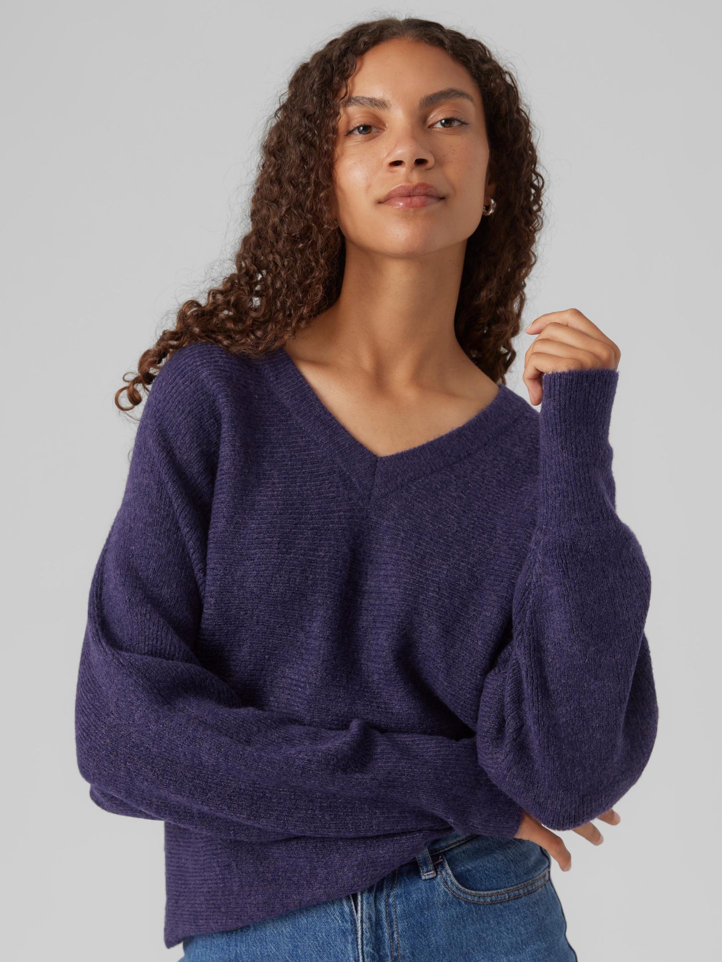 Vmemerald Lefile Ls V-neck Pull. Low (Birch/w. M)