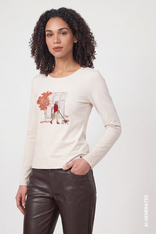 Langarmshirt mit Print (Warm Beige)