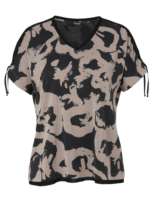 T-Shirt V-Ausschnitt ohne Arm Druck (Black Multicolor)