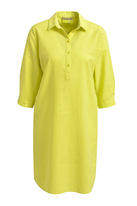 Cotton Linen Shirt Collar Dress (Lime)