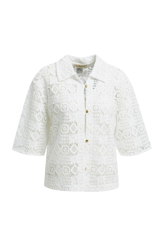 Crochet Short Sleeve Jacket (Offwhite)